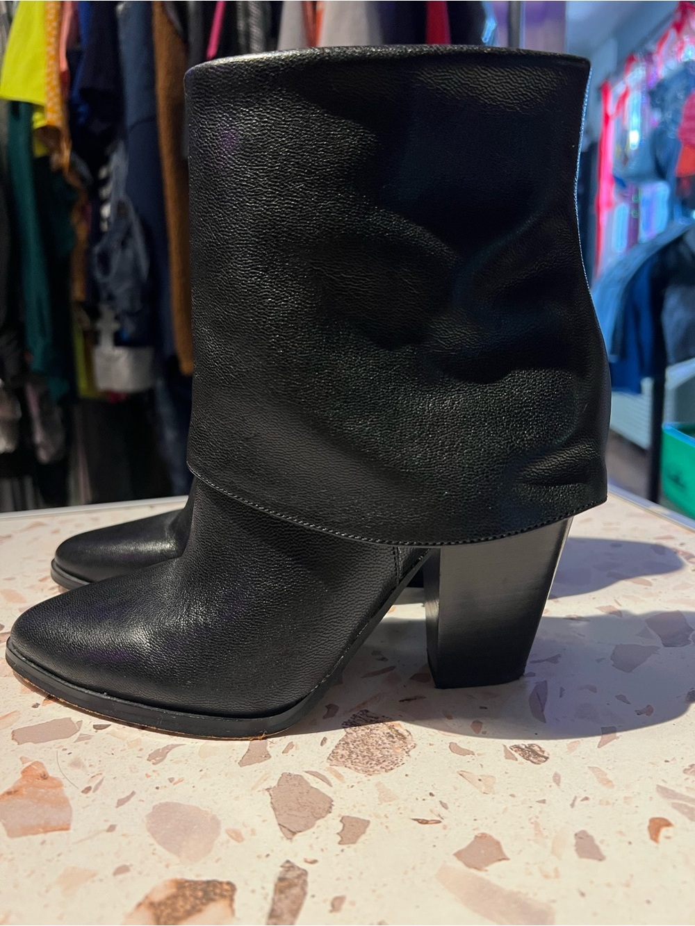 Jessica Simpson Black Fold-Over Block Heel Ankle Boots Size 6:5